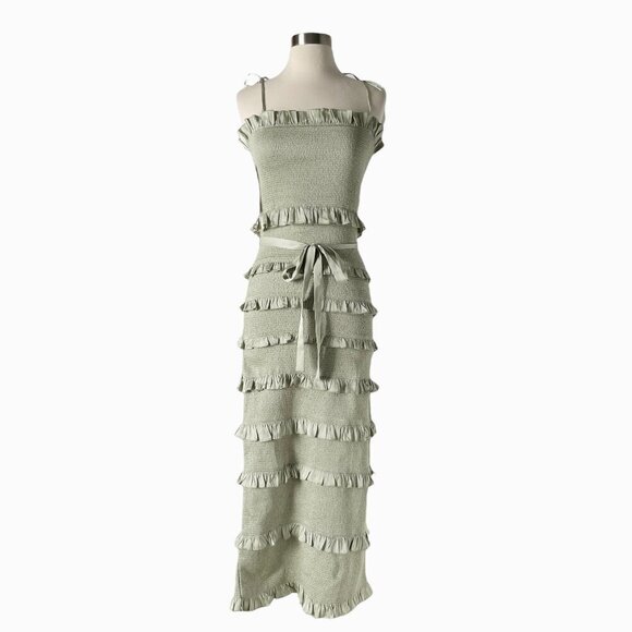 V Chapman Lily Sage Ruffle Smocked Maxi Dress Size 4 NWT - Picture 3 of 9
